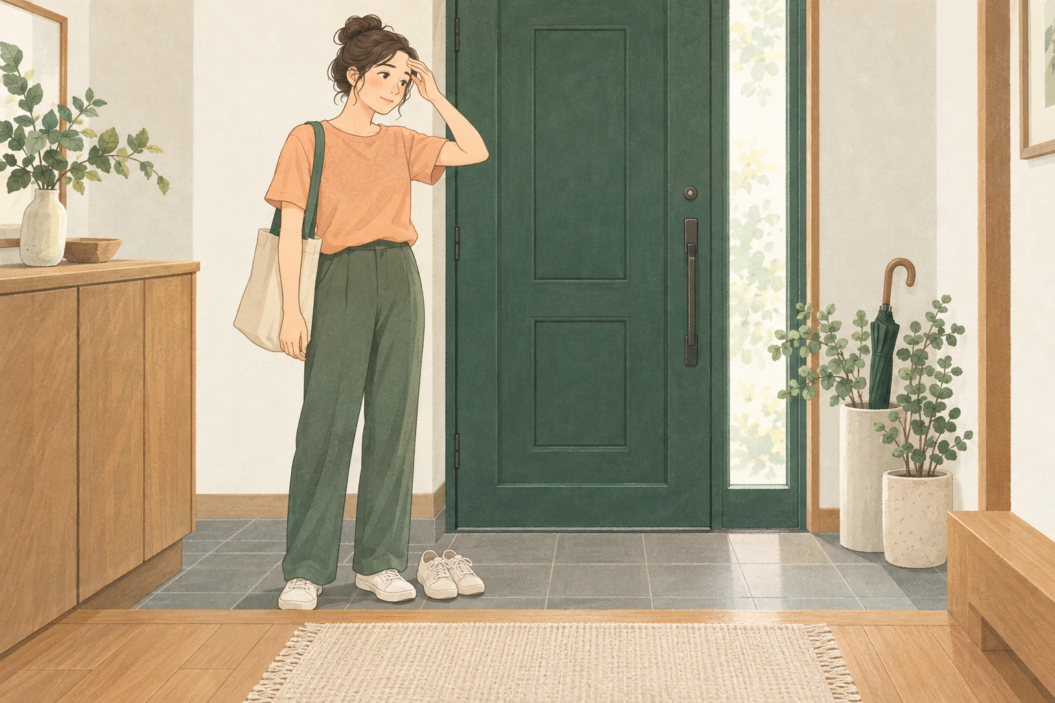 出かける支度の前で気持ちが止まっている人のイメージ
